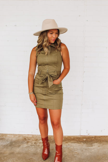 Collared Cargo Dress - Olive