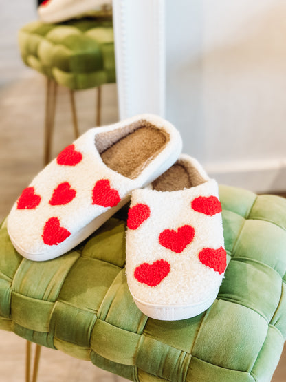 Luxe Heart Slippers - Red/White